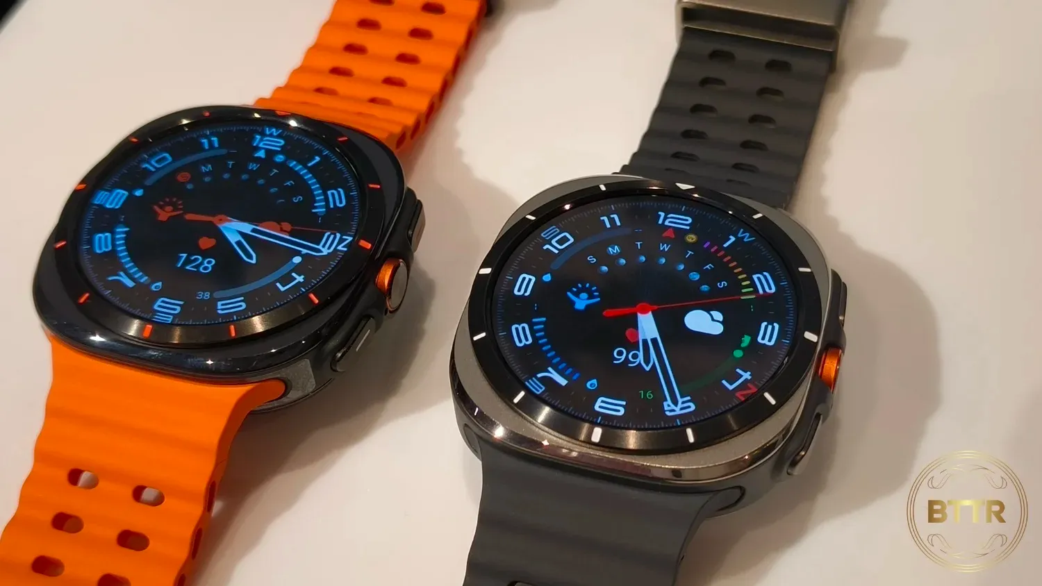 Two Samsung Galaxy Watch Ultra models side by side