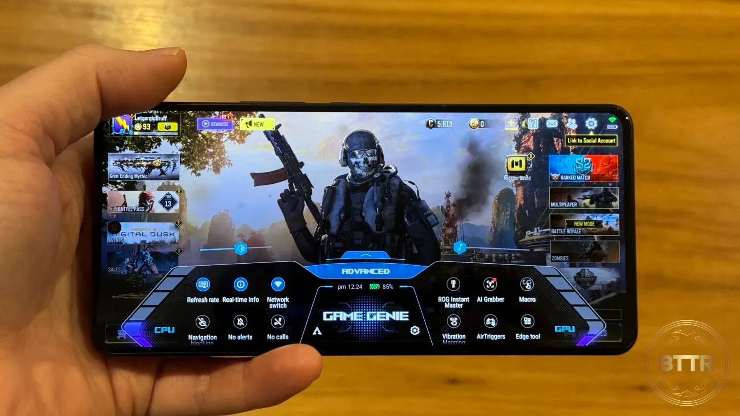 The gaming settings on the phone