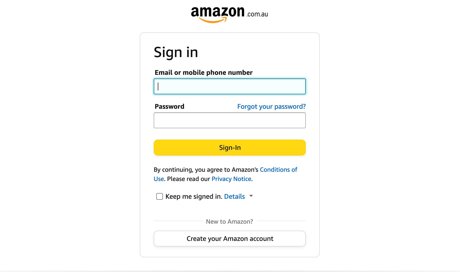 A screenshot of the sign in module on Amazon's website