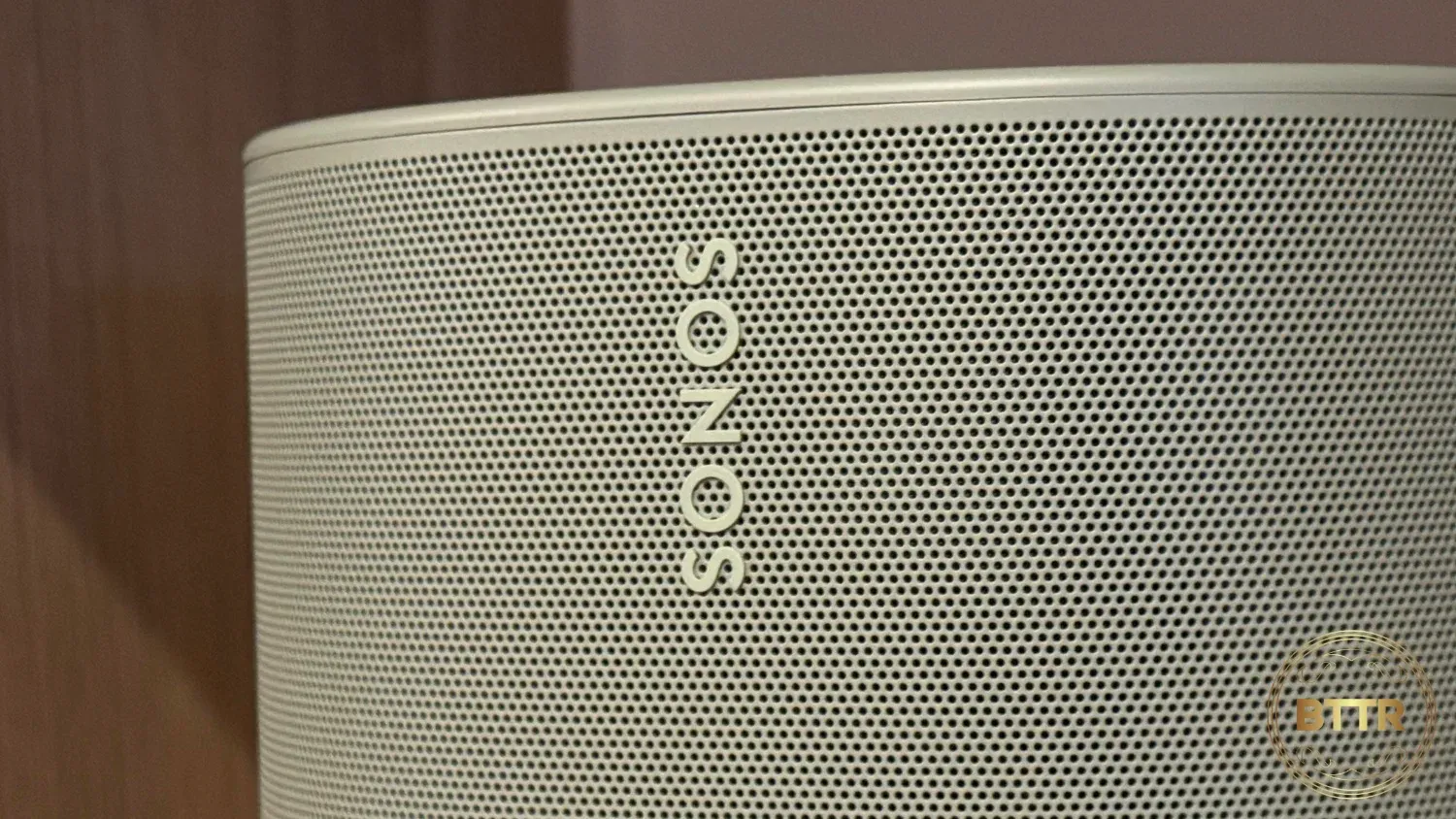 Close up of the Sonos logo on the Move 2 speaker