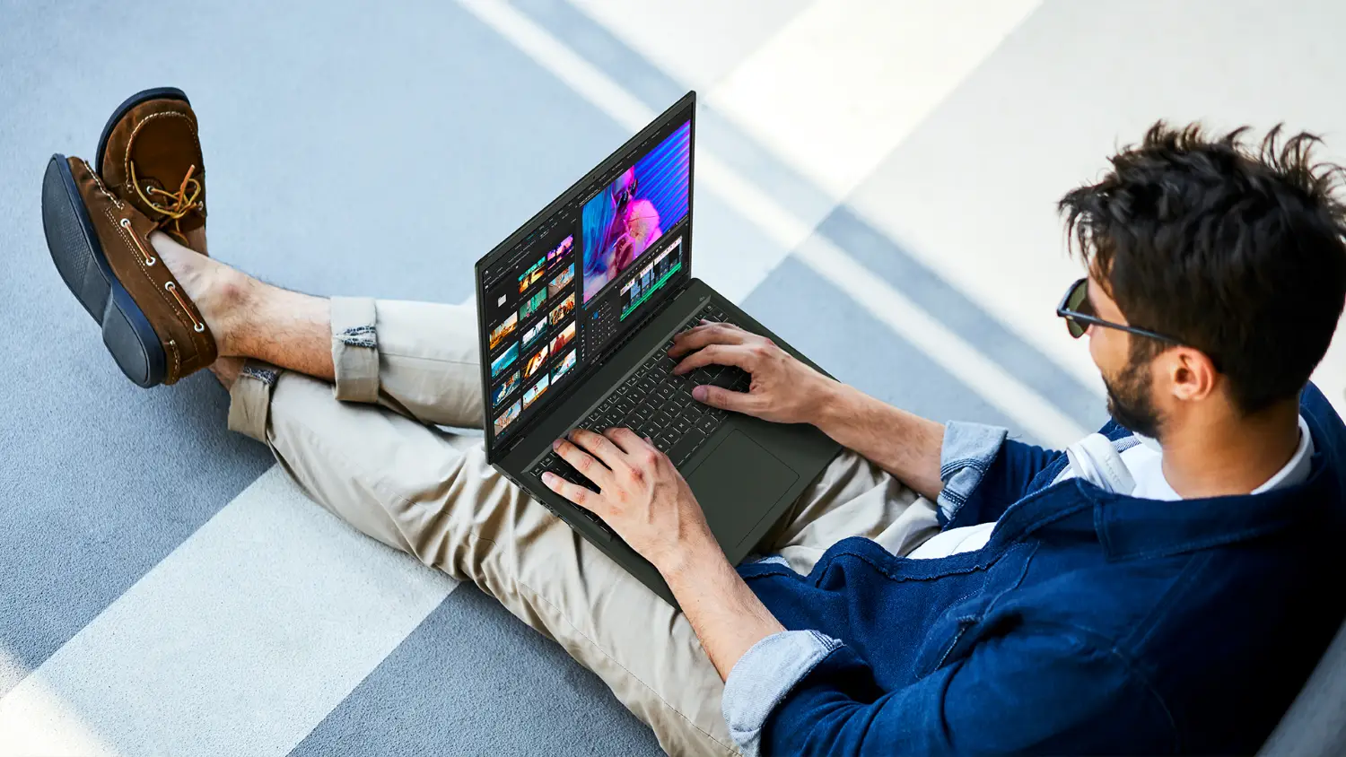 Man typing on the Acer Swift Edge 16