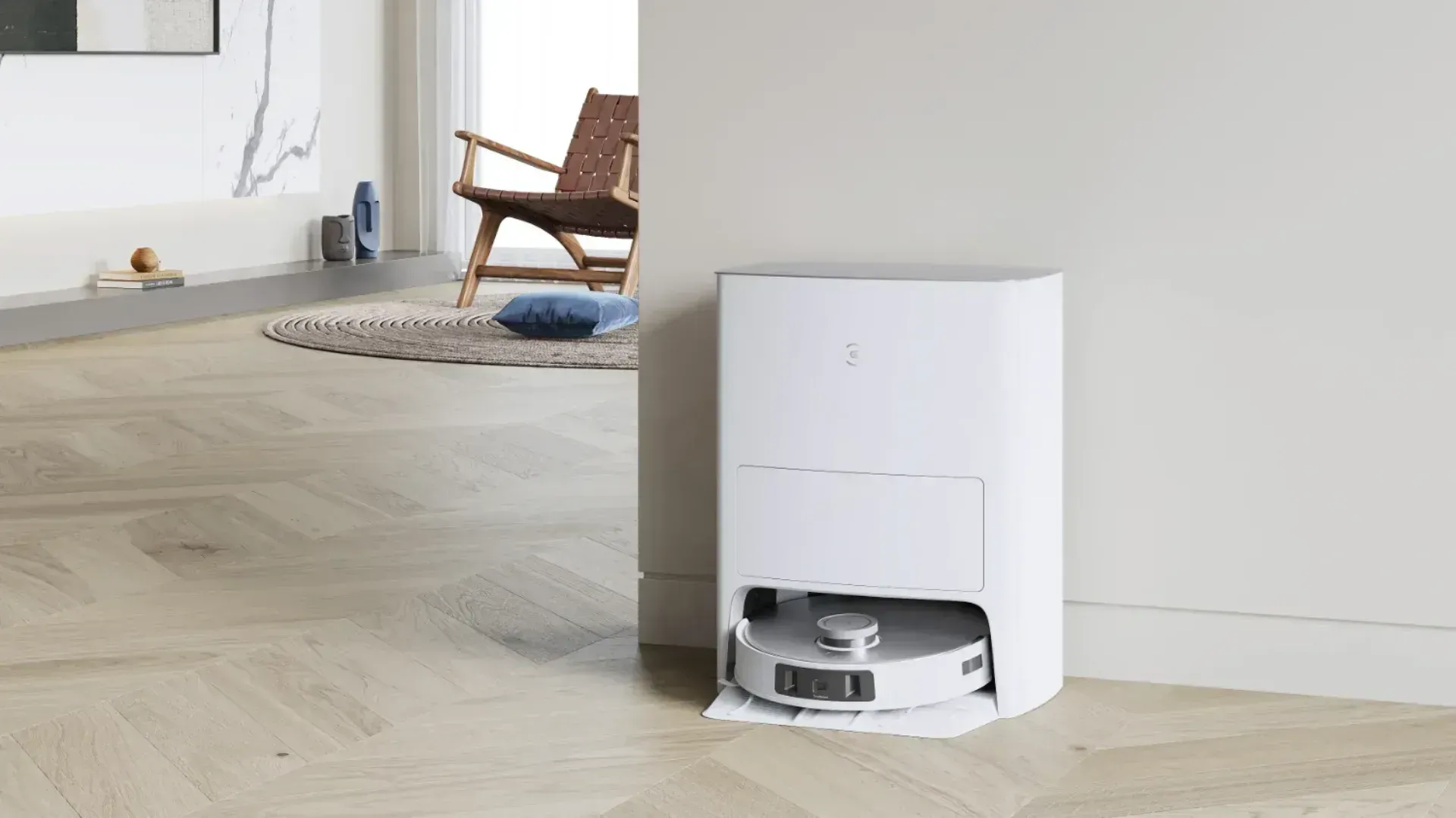 The Ecovacs Deebot T20 Omni in its station in a home