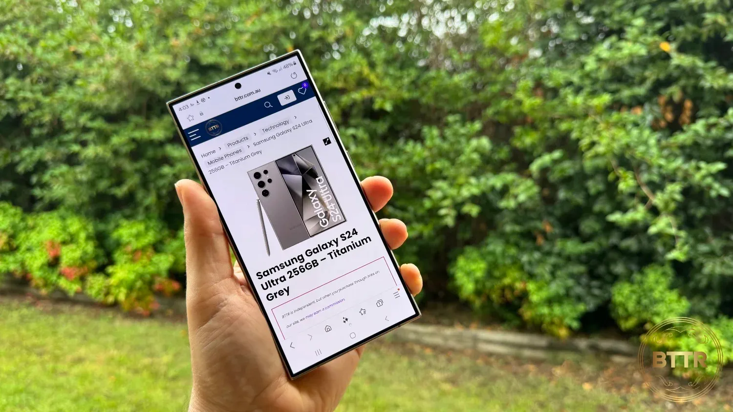 Browsing BTTR on the Samsung Galaxy S24 Ultra display