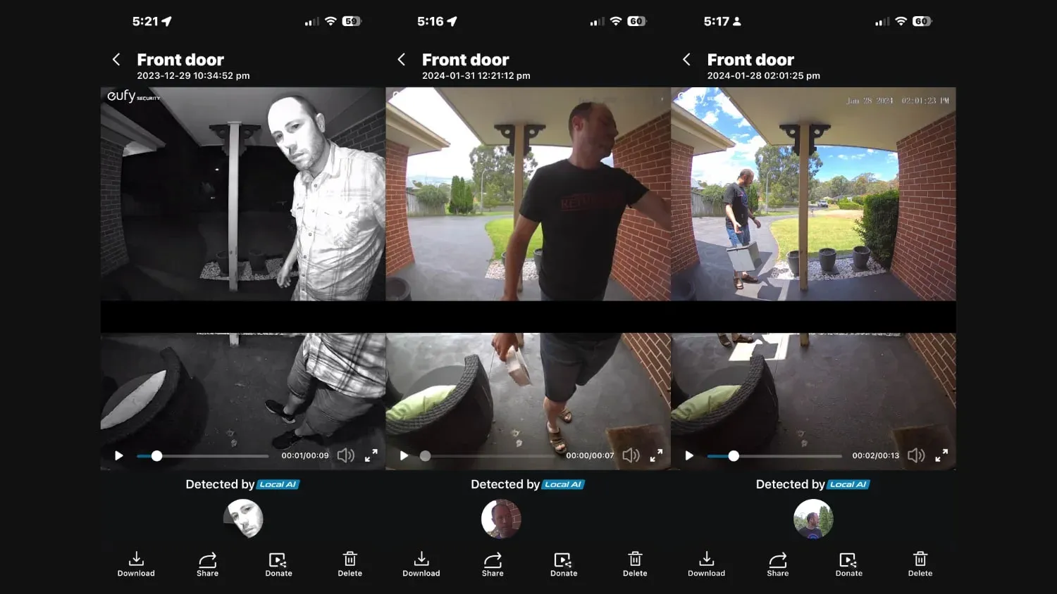 Screenshots of the app showing both cameras