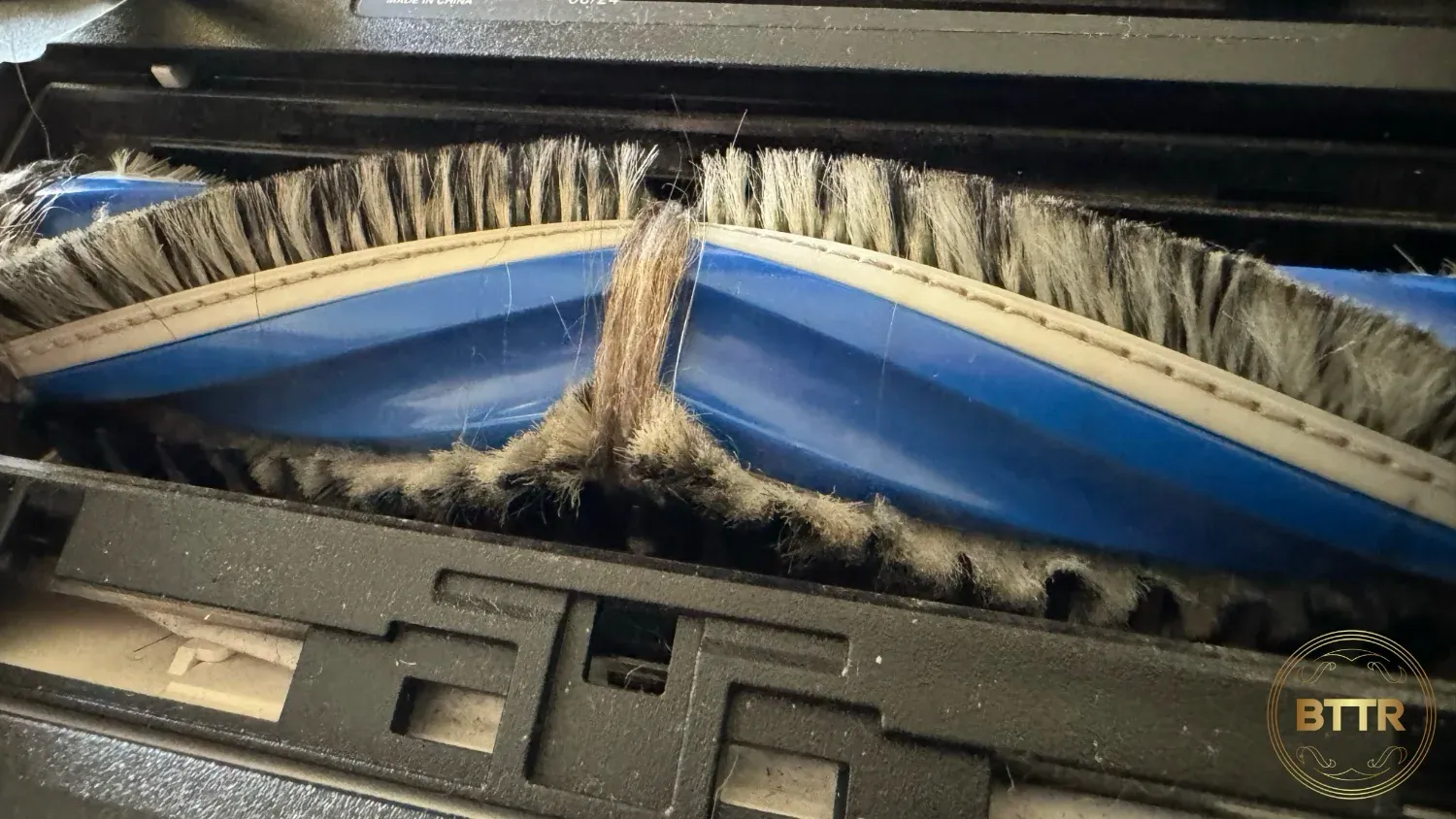 Close up on the tangle of hairs in the anti-tangle brush