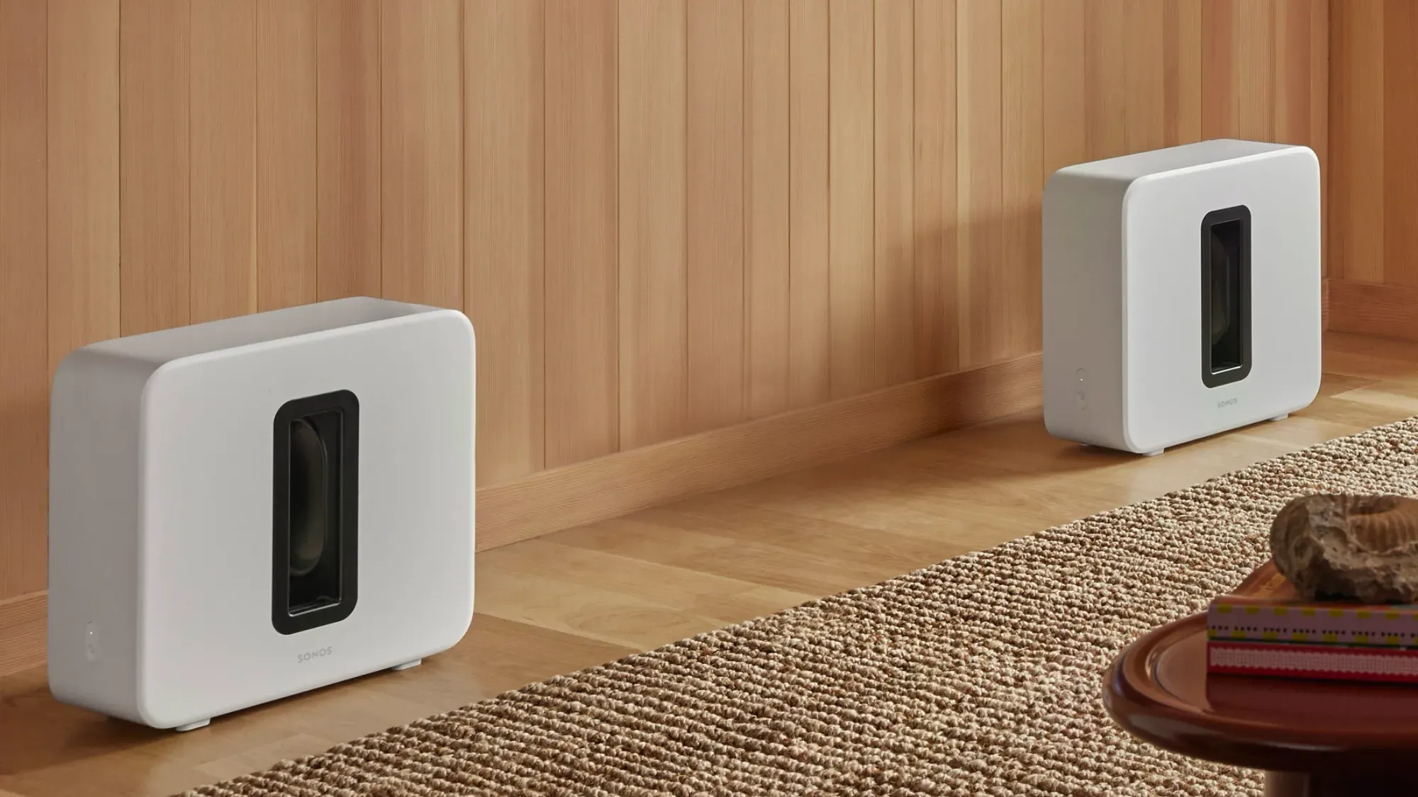 Two Sonos Sub 4 in white