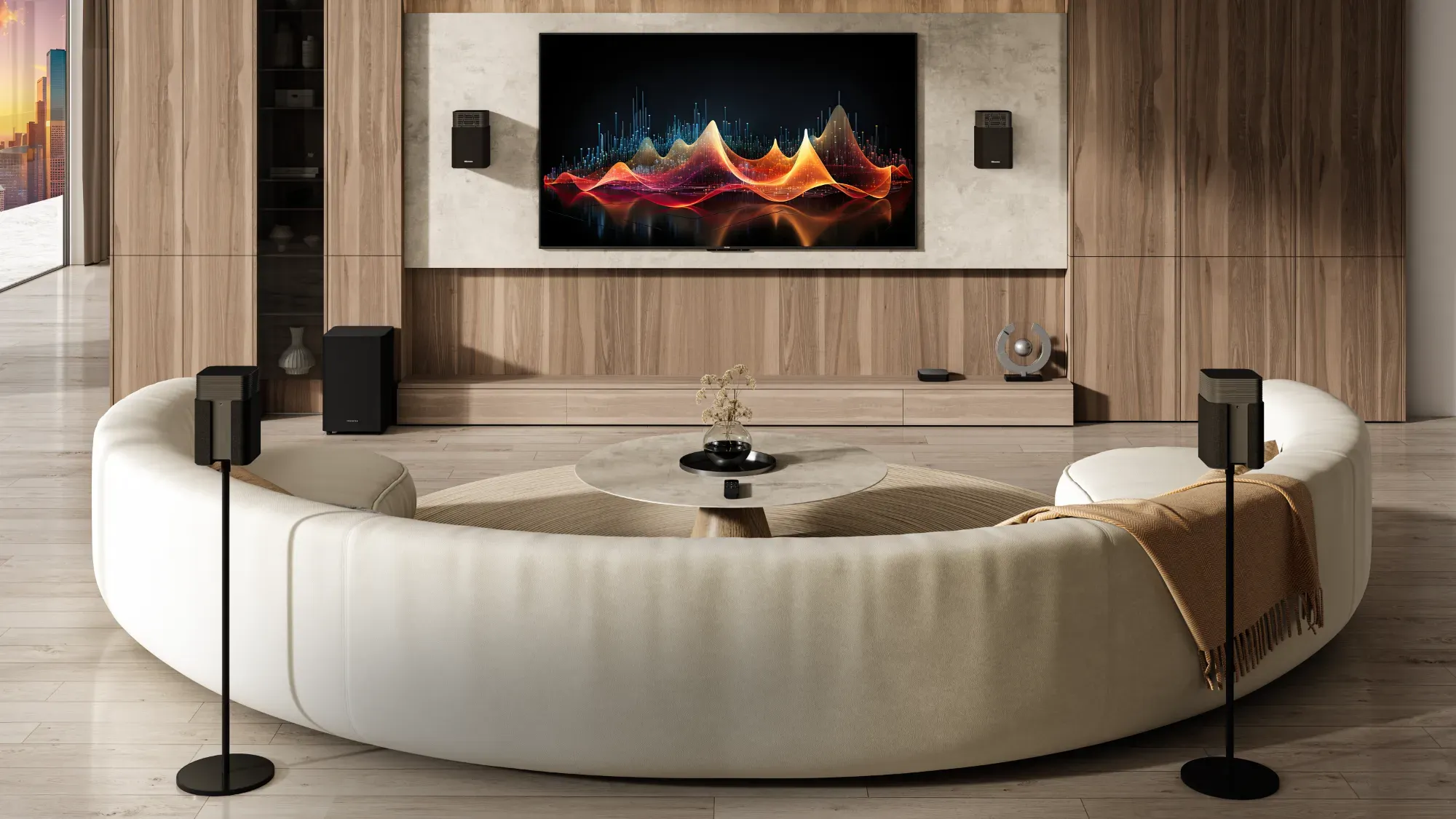 The Hisense HT Saturn surround sound speakers are designed for easy setup