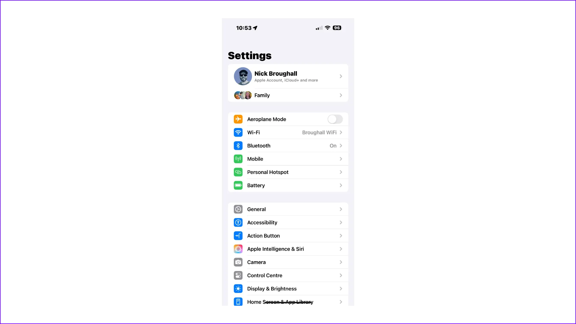 A screenshot of the settings page on the Apple iPhone