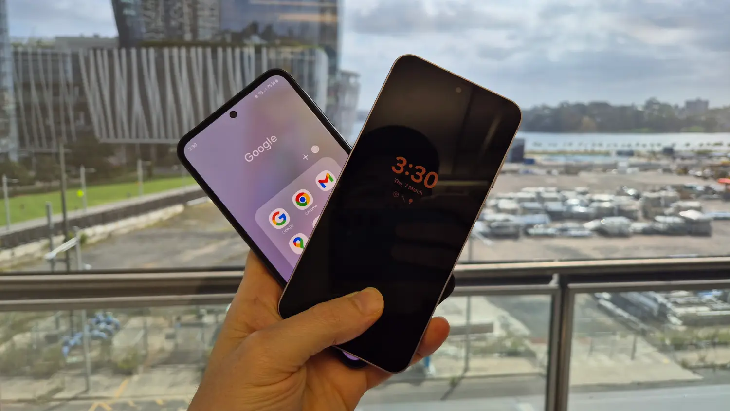 The Samsung Galaxy A55 and A35 in hand overlapping at an angle