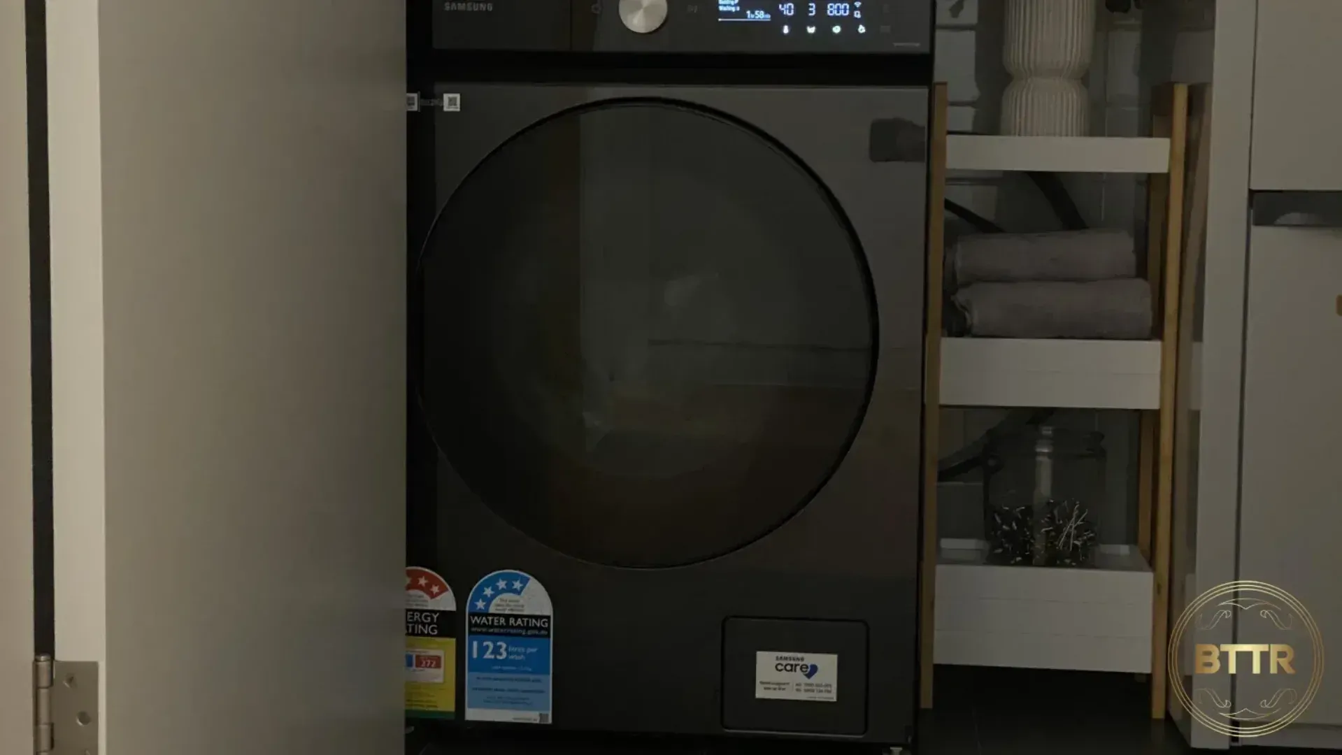 The Samsung bespoke Washer in a laundry