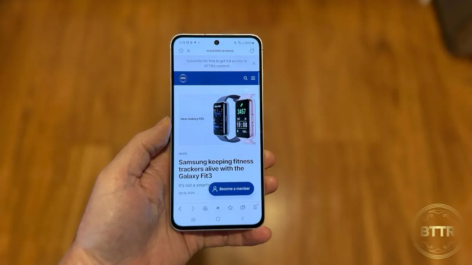Browsing BTTR.reviews on the Galaxy S24 FE