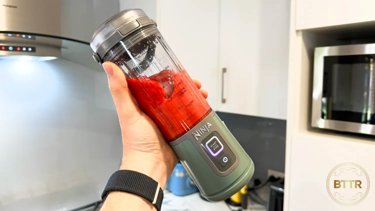 Blending up some berries in the Ninja Blast portable blender