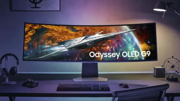 Samsung Odyssey OLED g9 on a desk