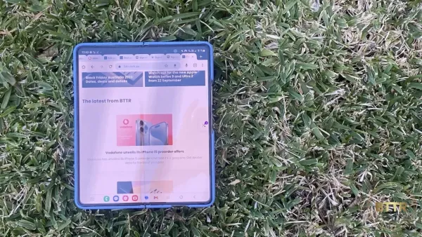 Samsung Galaxy Z Fold 5 review - open phone on grass