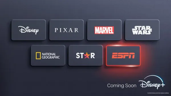 An image showing ESPN coming to Disney+ soon