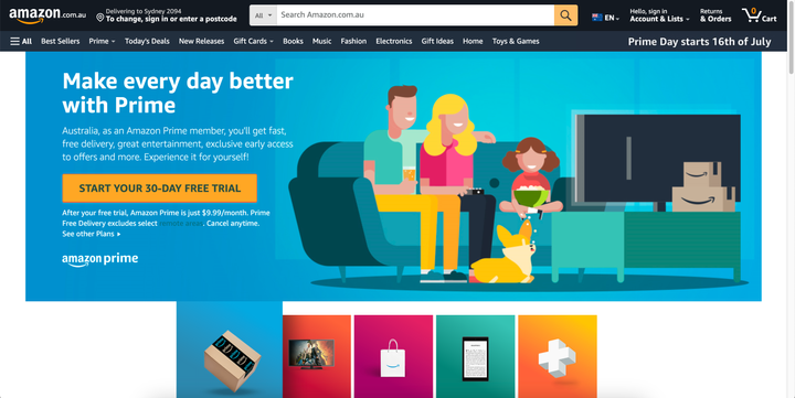 The sign up page for Amazon's Prime free trial