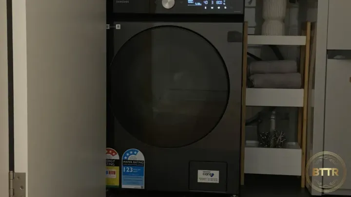 The Samsung bespoke Washer in a laundry